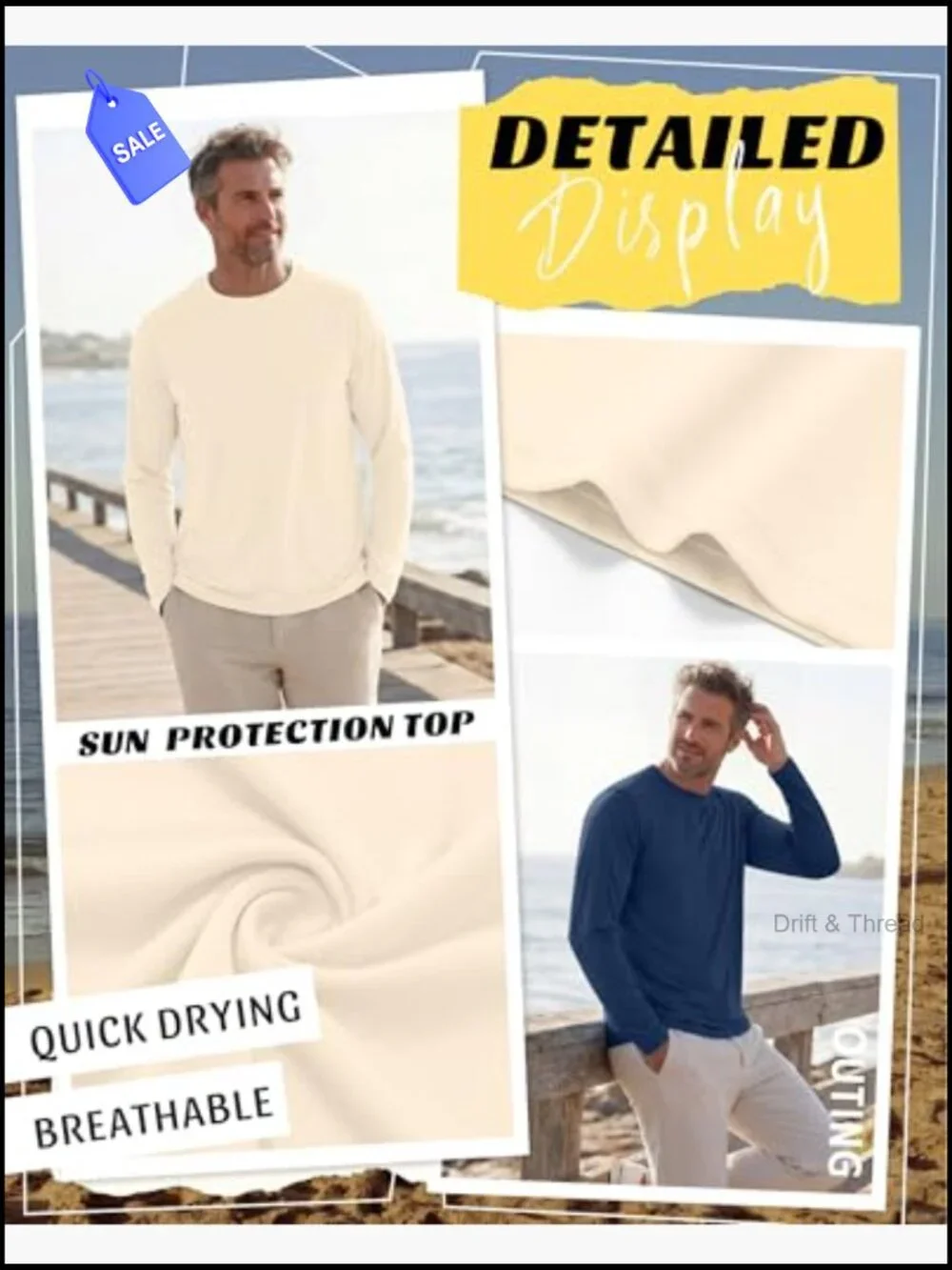 Men's UPF 50+ Long Sleeve Rash Guard 3 Pack Quick Dry Sun Protection